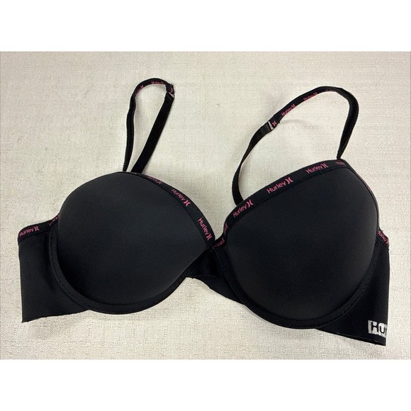 Pink Coconut Boutique Other - Hurley Size 34C Black Padded Bra Pink Accents Adjustable Straps Push Up